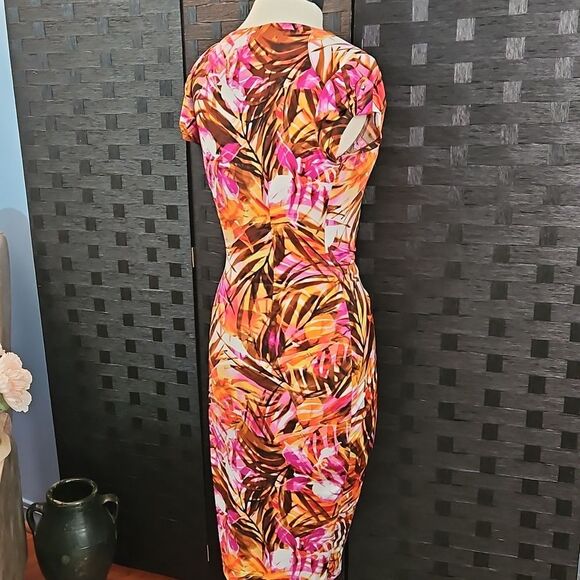 Cache Tropical Print Faux Wrap Tulip Hem Dress Size Small - Picture 8 of 15